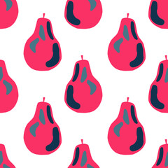 Isolated bright seamless pattern with pink abstract pear silhouettes. White background.
