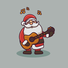 cute santa claus character cartoon playing guitar