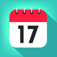seventeen on a white paper with red border on blue background vector.