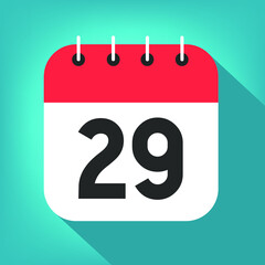 Calendar day 29. Number twenty-nine on a white paper with red border on blue background vector.