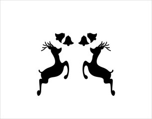 Christmas reindeer, black silhouette on white background, vector isolated christmas card I