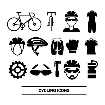 Vector image. Cycling icons. Solid icons.