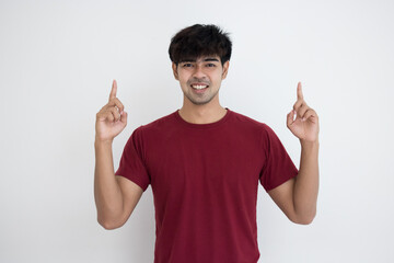 Asian young handsome man smile on white background