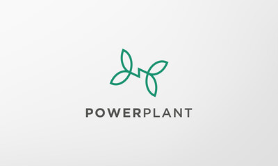 green lightning leaf plant logo in a modern and minimal shape