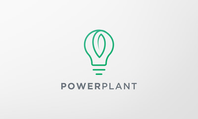 minimalist green leaf plant light bulb logo in modern style