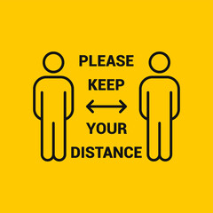Social distance icon. Banner with text: 