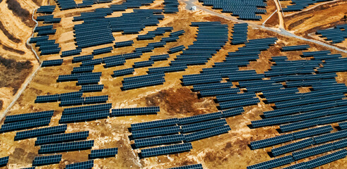 Obraz premium Aerial photography of outdoor solar photovoltaic base
