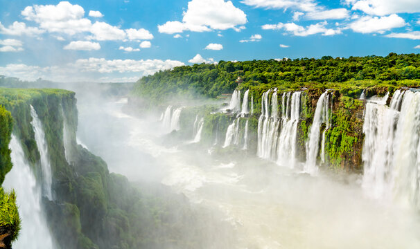 Iguazu Falls in a tropical rainforest. UNESCO world heritage in Brazil and Argentina