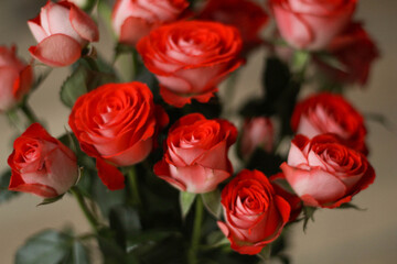 Flowers. Red roses. Beautiful bouquet. Happy birthday. Greating cards. Love. Luxury