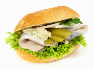 Fish - Herring Bun on white Background Isolated