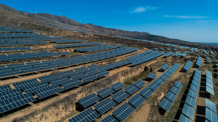 Aerial photography of outdoor solar photovoltaic base