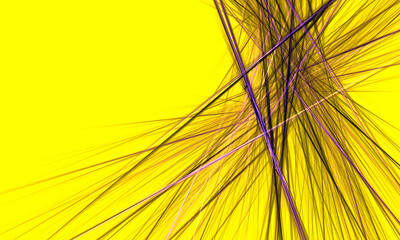 Abstract violet bunch of lines in expressive composition over bright yellow background. Great as wall art, billboard, web banner or other kind of design. Frozen, prickly and scratchy.
