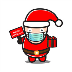 santa claus mascot illustration using a mask, santa claus giving a christmas gift vector illustration eps 10