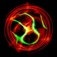 Abstract atom illustration. Nuclear core and plasma. Nuclear burst. Nuclear energy. Single particle.