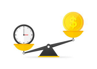 Time is Money balance on Scales icon. Vector illustration.