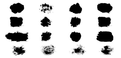 Collection of black paint ink brush stroke. Grunge ink smears and stains. Watercolor brush strokes. Brushstroke set. Artistic design element for banners, frames, social media, overlays, clipping masks