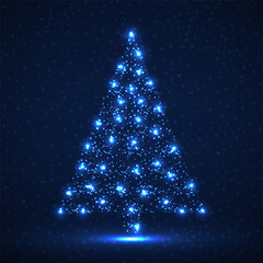 Abstract christmas tree of glowing particles, vector illustration