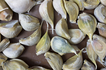 Cloves of garlic is dried after pickling before betting.