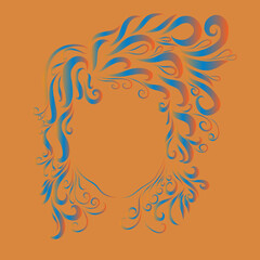 head of a princess girl with an elegant hairstyle and curly long hair in blue and brown colors