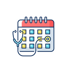 Consultation time RGB color icon. Primary care doctor visit. Physician workload. Clinical examination time length. Receiving medical advice. Chargeable visit. Isolated vector illustration