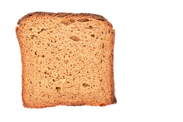 Piece of black bread isolated on white background