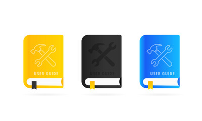 User Guide book icon set. Flat vector illustration.