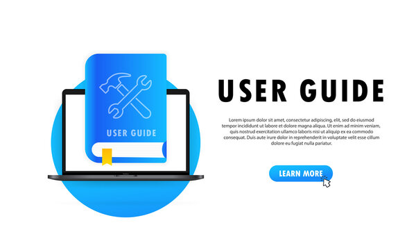 Concept User Guide FAQ book for web page, banner, social media. User Guide book. Vector illustration