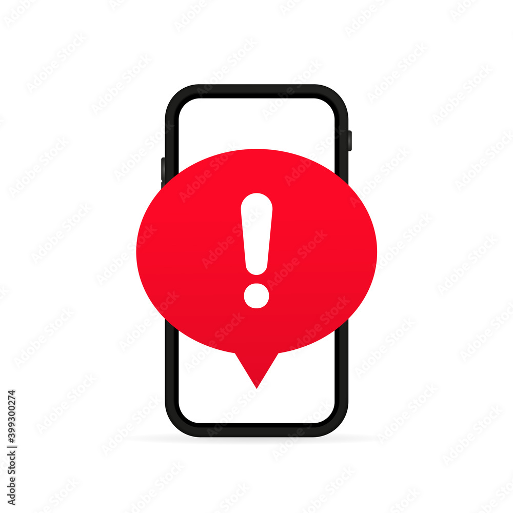 Poster mobile phone screen with a warning about spam, secure connection, fraud, virus. phone alarm notice a