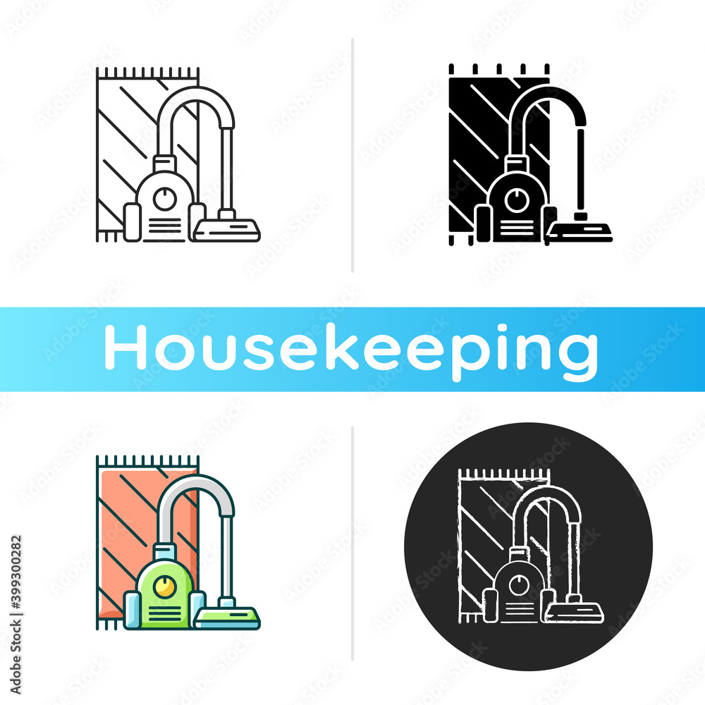 Poster Vacuuming icon. Linear black and RGB color styles. Electronic household appliance for convenient home cleaning. Housekeeping chore. Modern vacuum cleaner. Isolated vector illustrations