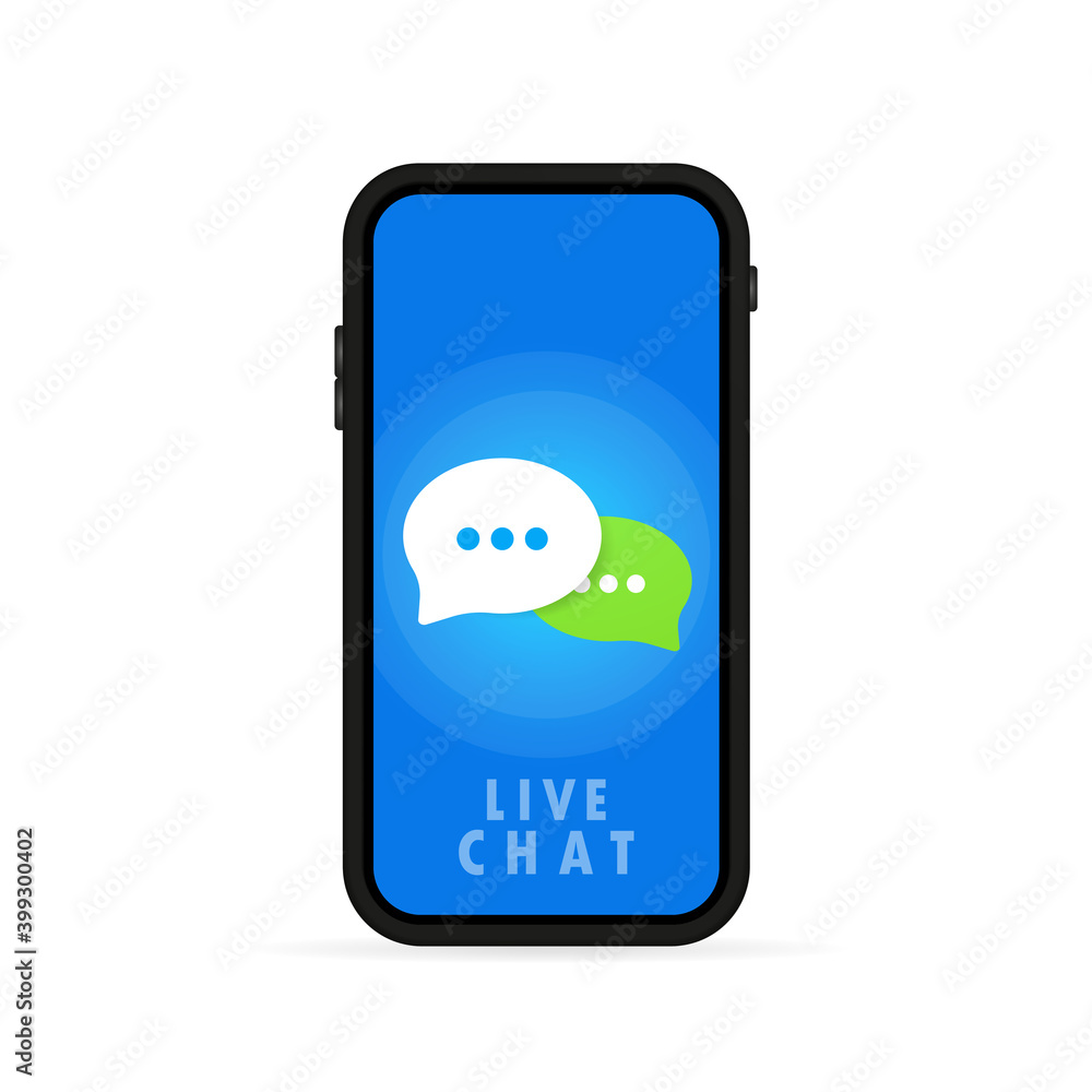 Poster live chat banner. message icon in flat design in smartphone. communication. conversation sign. vecto