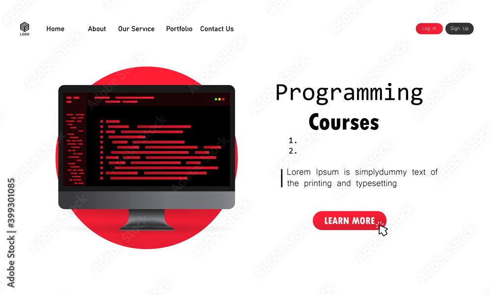 Poster programming courses illustration. cyber education course concept. learning coding on computer. vecto