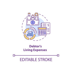 Debtor living expenses concept icon. Financial crisis. Calculate income and expenditure. Bankruptcy idea thin line illustration. Vector isolated outline RGB color drawing. Editable stroke