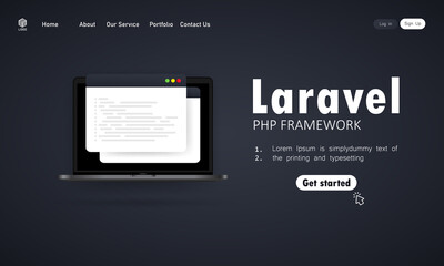 Learn to code Laravel PHP Framework programming language on laptop screen, programming language code illustration. Vector EPS 10