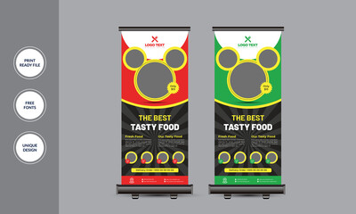 Fast Food Roll Up Banner Design, Roll Up Banner Template. Vector illustration.