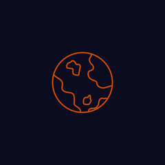 orange planet icon on blue background, vector illustration