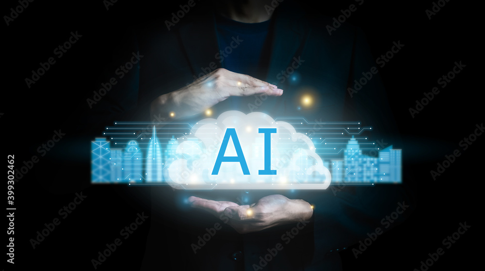 Poster ai (artificial intelligence) concept technology background.brain representing artificial intelligenc