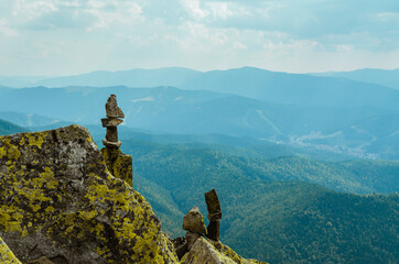 Extreme hikes. The mountain peaks of the Carpathian Mountains against the sky