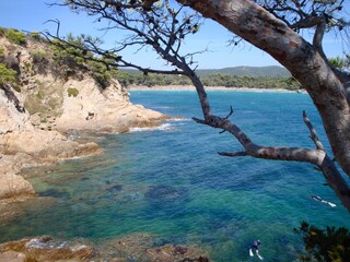 snorkeling in clear blue water