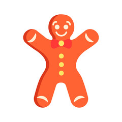 Gingerbread man flat vector abstract element. Traditional winter season dessert. Merry xmas. Sweet ginger cookie RGB color clipart. Festive cookie isolated organic shape on white background