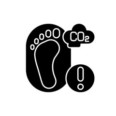 Carbon footprint black glyph icon. Total greenhouse gas emissions caused by people factories. Pollution of air by dangerous gases. Silhouette symbol on white space. Vector isolated illustration