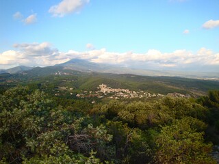 Naklejka premium view of a village in the mountain