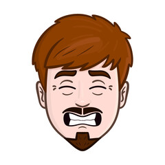 scared avatar. fear, panic, head, beard, comic, isolated.