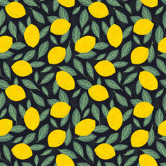 Lemon seamless pattern vector illustration. Summer design repeated textile with citrus fruits. Wallpaper printing background for boys and girls.