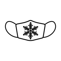 Winter face mask line icon. Protective surgical or medical mask with snowflake decoration. Vector Illustration