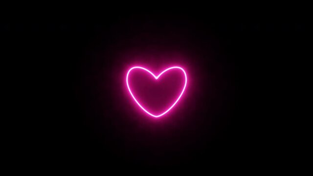 Pink love neon sign with steam. Beating heart. Animation video footage. Looping realistic animation