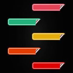 Multicolored stickers on a black background, metal. Vector illustration.