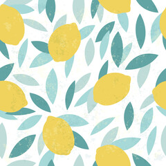 Lemon seamless pattern illustration. Summer design repeated textile with citrus fruits. Wallpaper printing background for boys and girls.