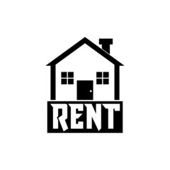 Rent house sign. Signboard with text For Rent icon isolated on white background