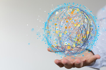 Global network. Blockchain. 3D illustration. Neural networks and artificial intelligence. Abstract