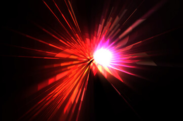 Futuristic lens flare. Light explosion star with glowing particles and lines. Beautiful abstract rays background.